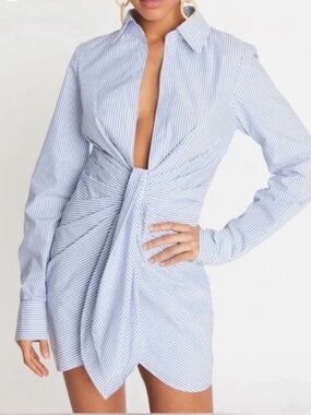 Striped Blue Twist-Front Shirt Dress size 2